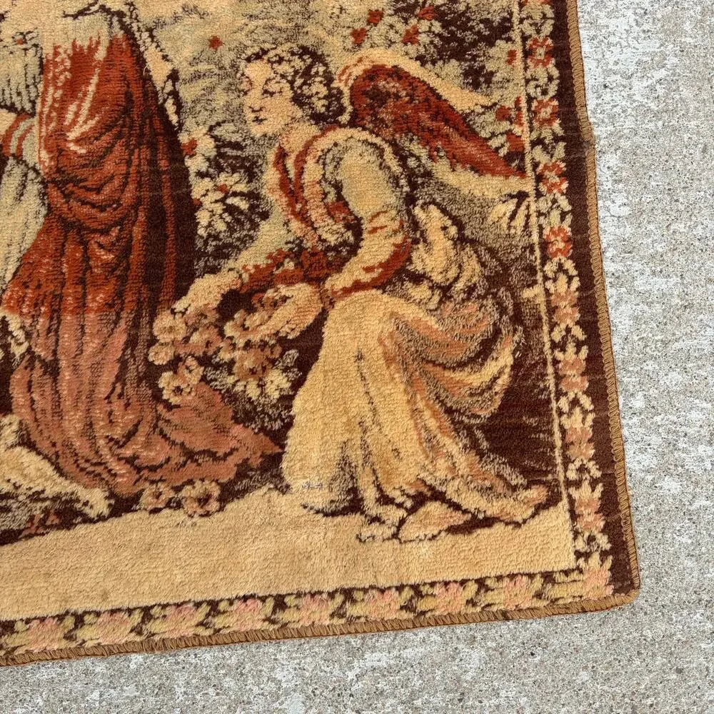 Vtg Italy Velvet Tapestry Wall Hanging Rug - Religious Christian Nativity Jesus